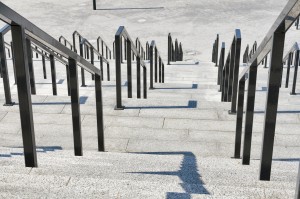 aluminum railing with stone steps background