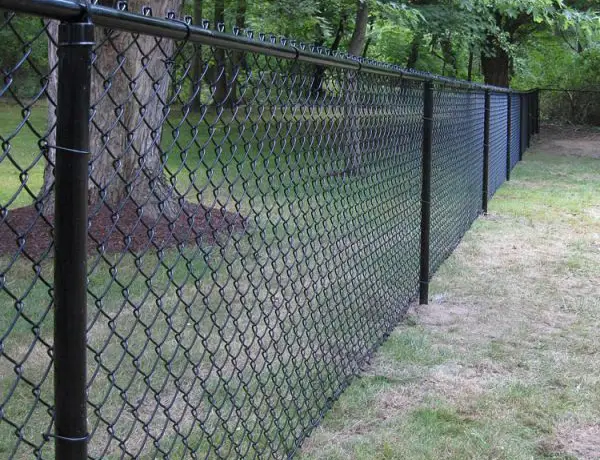 Black chain link fence and hardware